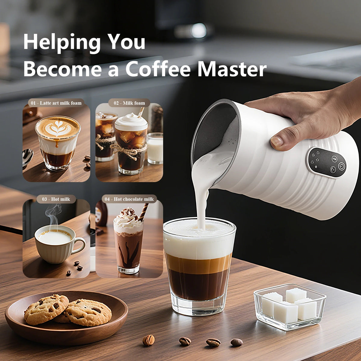 5-in-1 Electric Milk Frother – 350ml Hot & Cold Milk Foam Maker