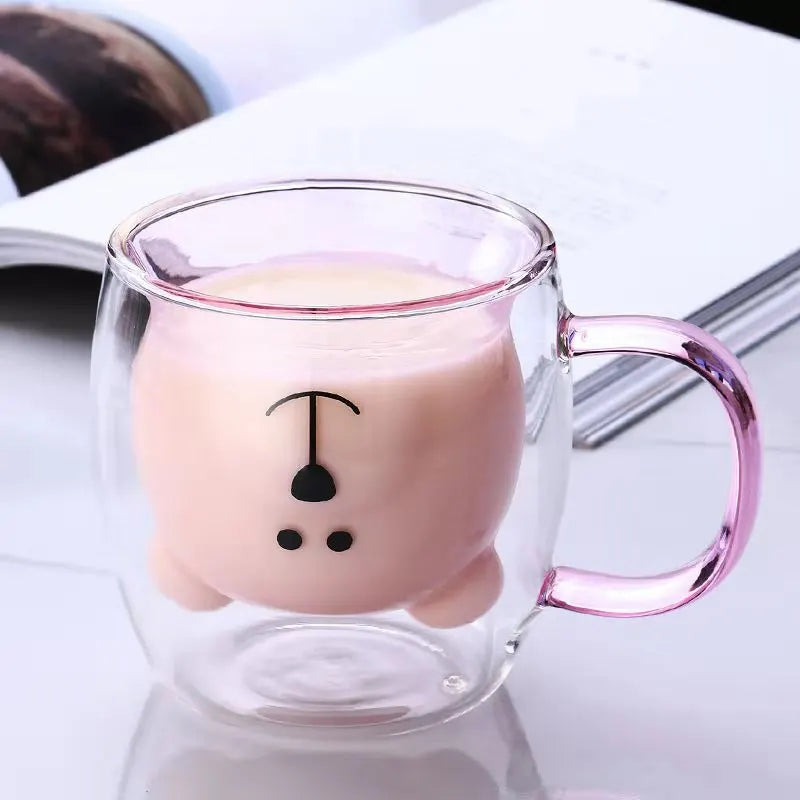 Cute Bear Glass Mug – Double-Wall Coffee & Tea Cup
