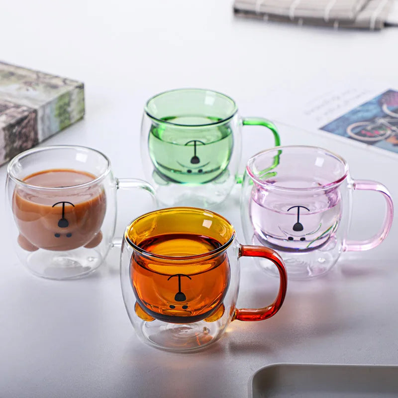 Cute Bear Glass Mug – Double-Wall Coffee & Tea Cup