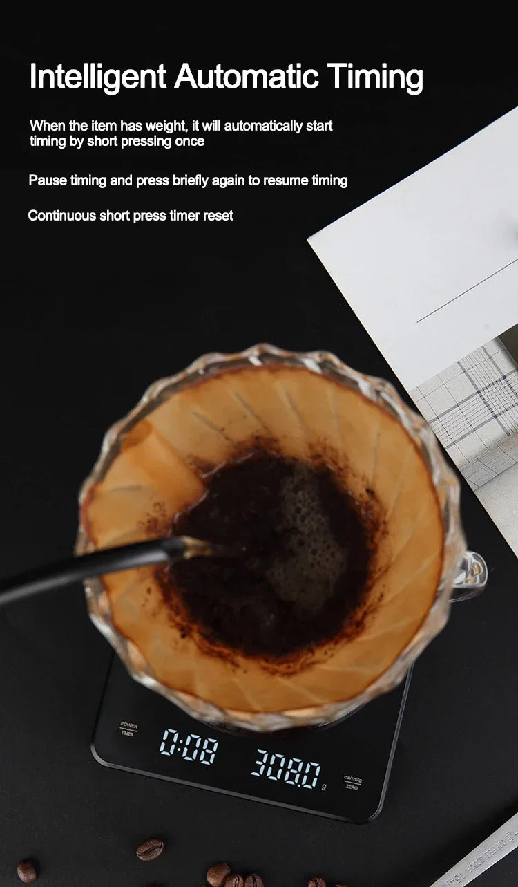 Electronic Coffee Scale – Precision Timer with LED Display & Silicone Mat
