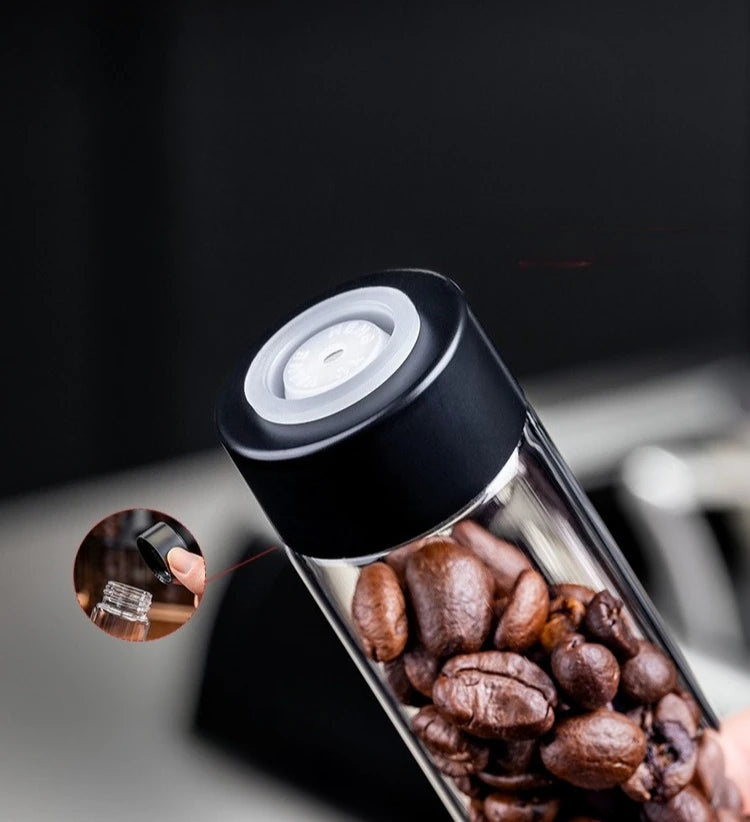 Coffee Bean Display Storage Set – Glass Canisters with Wooden Rack
