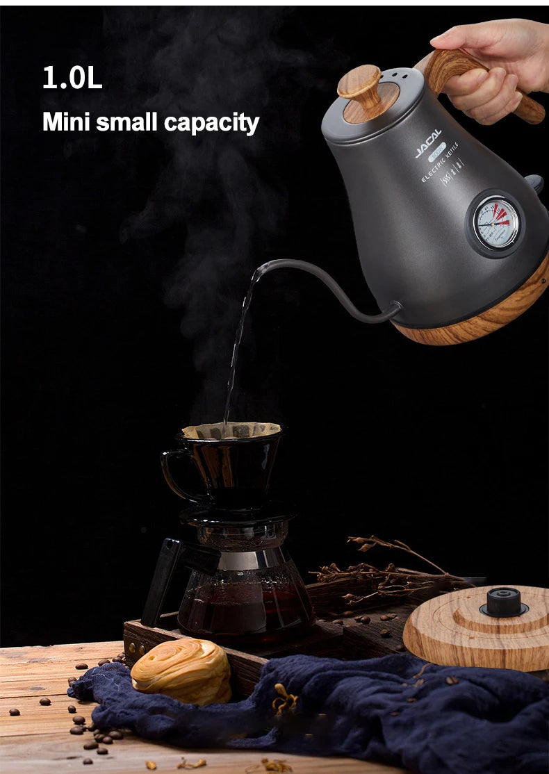 Retro Electric Gooseneck Kettle – 1L Coffee & Tea Kettle with Thermometer