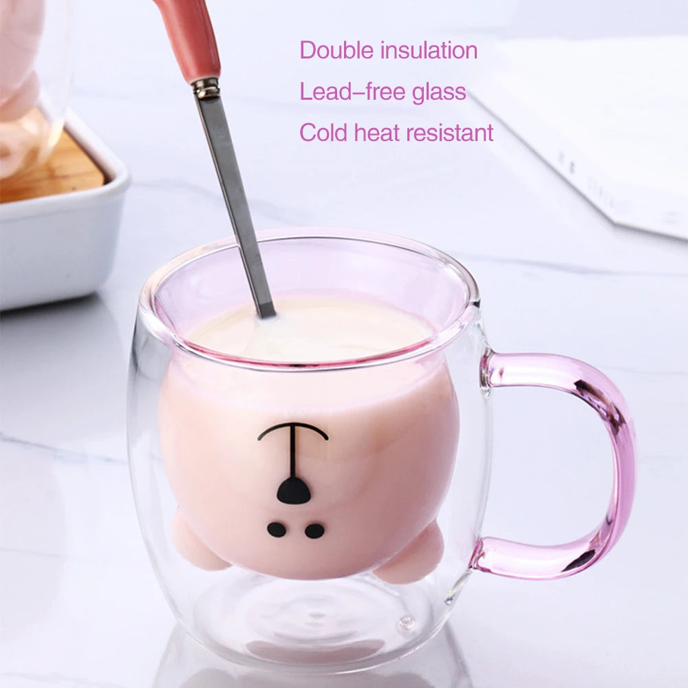 Cute Bear Glass Mug – Double-Wall Coffee & Tea Cup