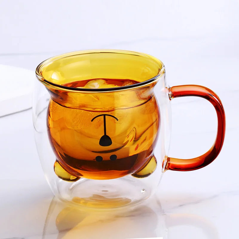 Cute Bear Glass Mug – Double-Wall Coffee & Tea Cup