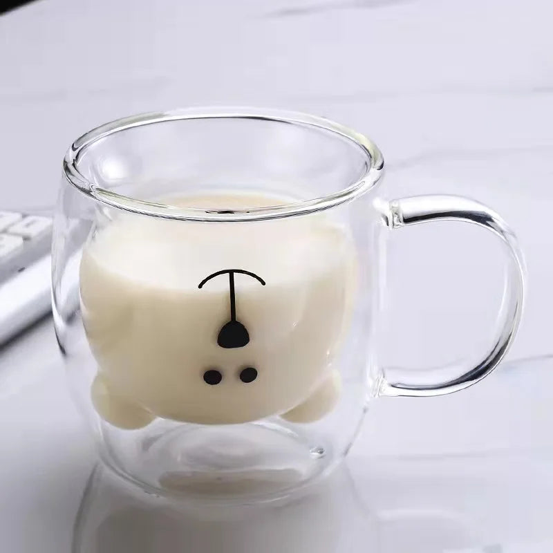 Cute Bear Glass Mug – Double-Wall Coffee & Tea Cup