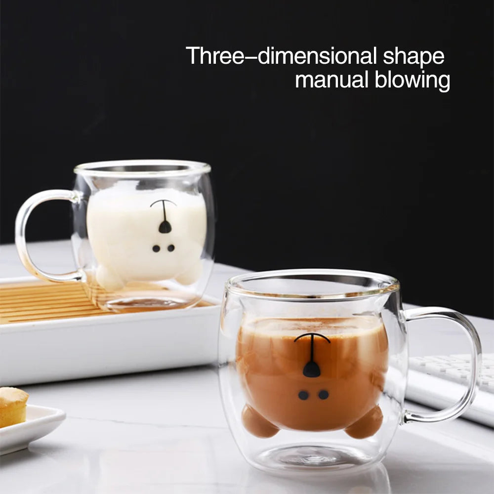 Cute Bear Glass Mug – Double-Wall Coffee & Tea Cup