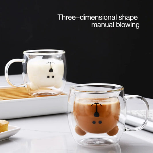 Cute Bear Glass Mug – Double-Wall Coffee & Tea Cup