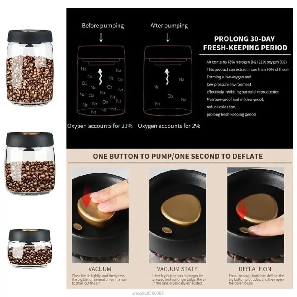 Premium Glass Coffee Canister – Airtight Vacuum-Sealed Storage