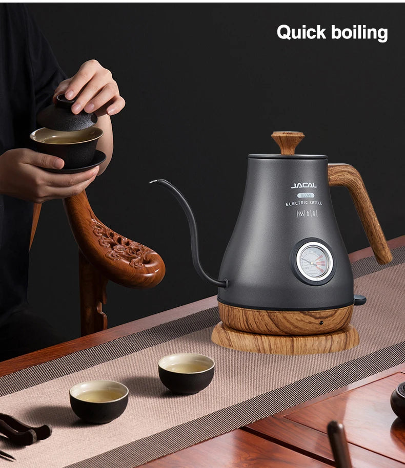 Retro Electric Gooseneck Kettle – 1L Coffee & Tea Kettle with Thermometer