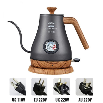 Retro Electric Gooseneck Kettle – 1L Coffee & Tea Kettle with Thermometer