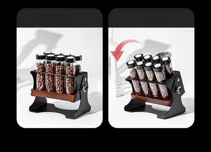 Coffee Bean Display Storage Set – Glass Canisters with Wooden Rack