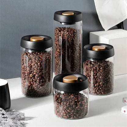 Premium Glass Coffee Canister – Airtight Vacuum-Sealed Storage