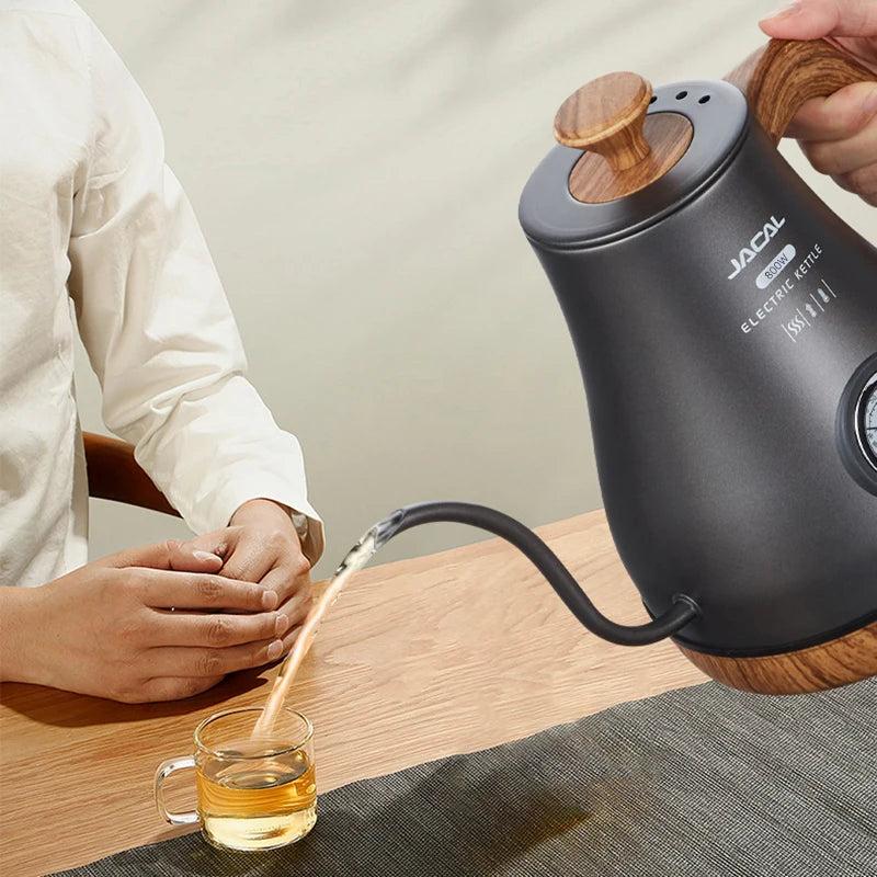 Retro Electric Gooseneck Kettle – 1L Coffee & Tea Kettle with Thermometer