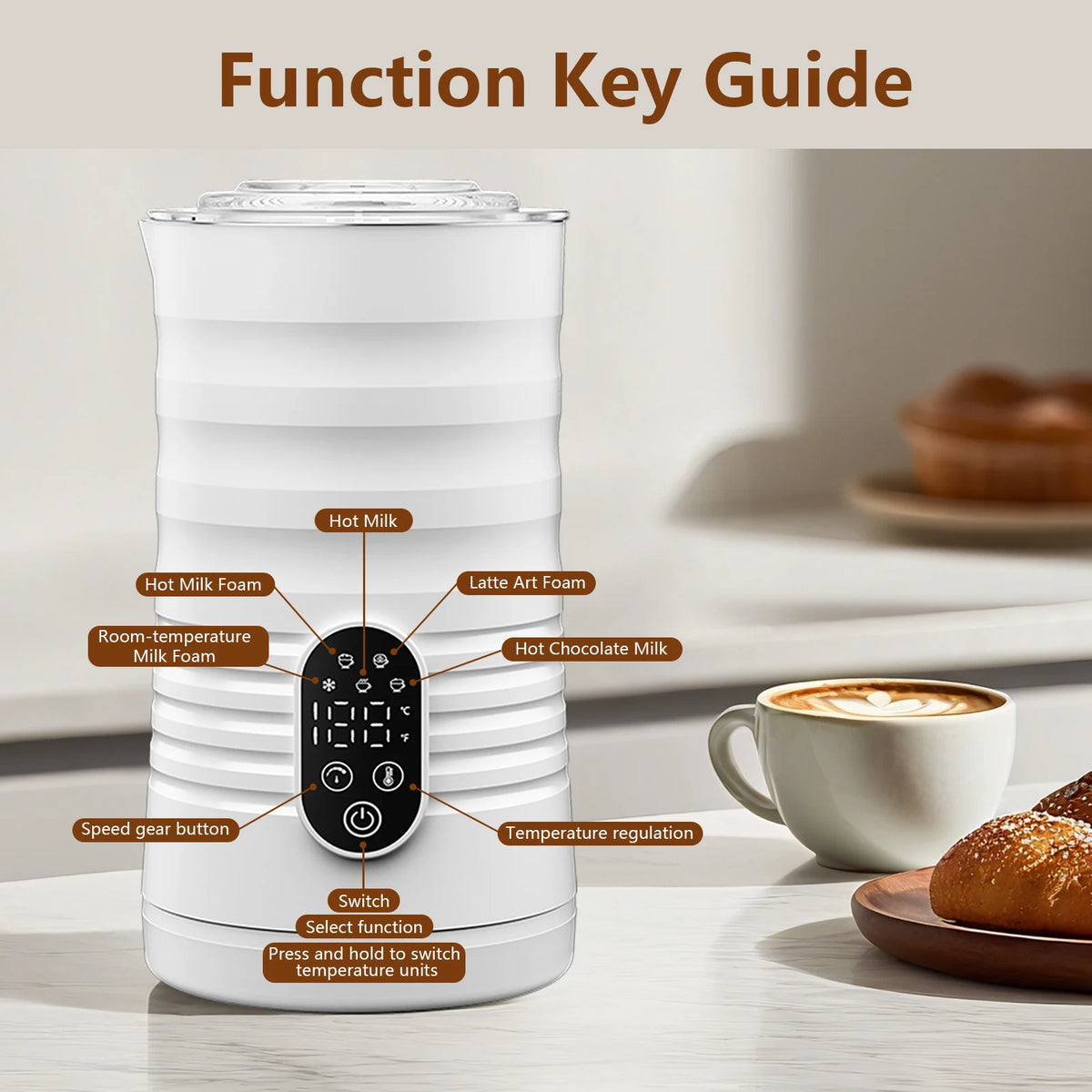 5-in-1 Electric Milk Frother – 350ml Hot & Cold Milk Foam Maker