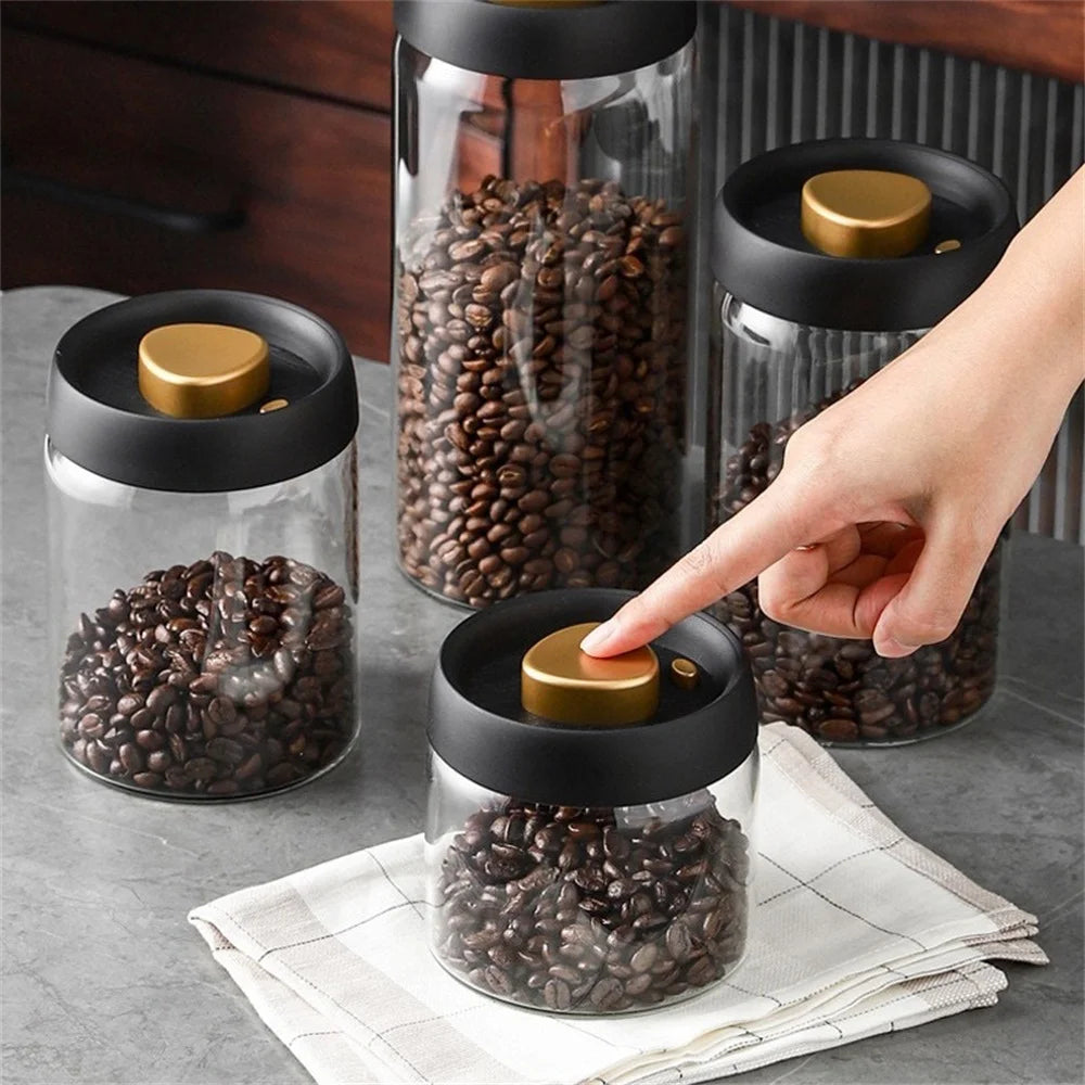 Premium Glass Coffee Canister – Airtight Vacuum-Sealed Storage