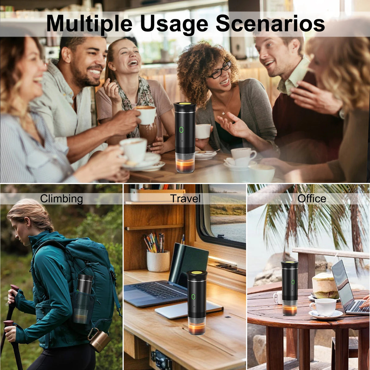 Portable 3-in-1 Espresso Coffee Maker – Cordless & 20-Bar Pressure