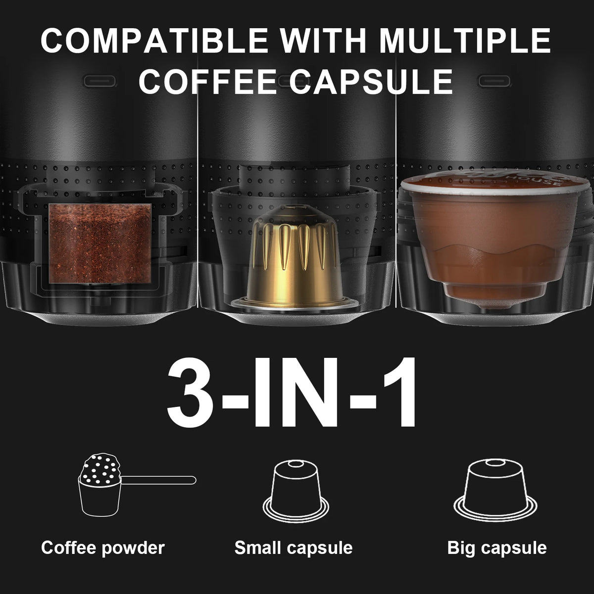 Portable 3-in-1 Espresso Coffee Maker – Cordless & 20-Bar Pressure