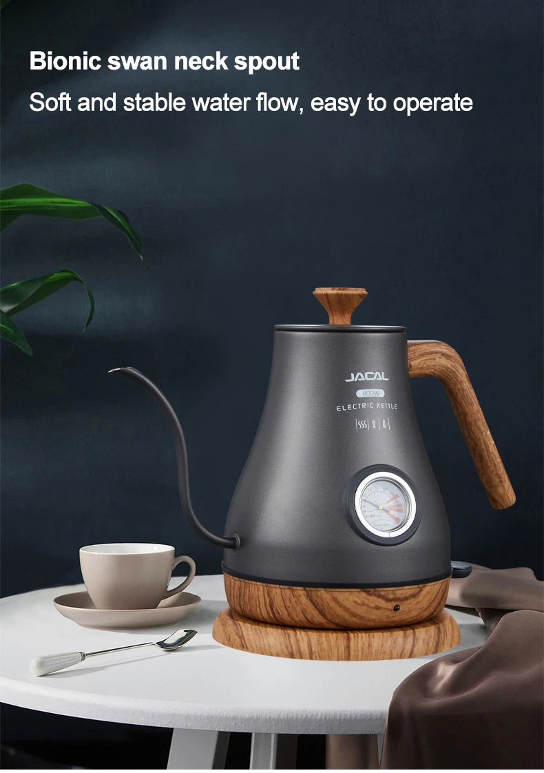 Retro Electric Gooseneck Kettle – 1L Coffee & Tea Kettle with Thermometer
