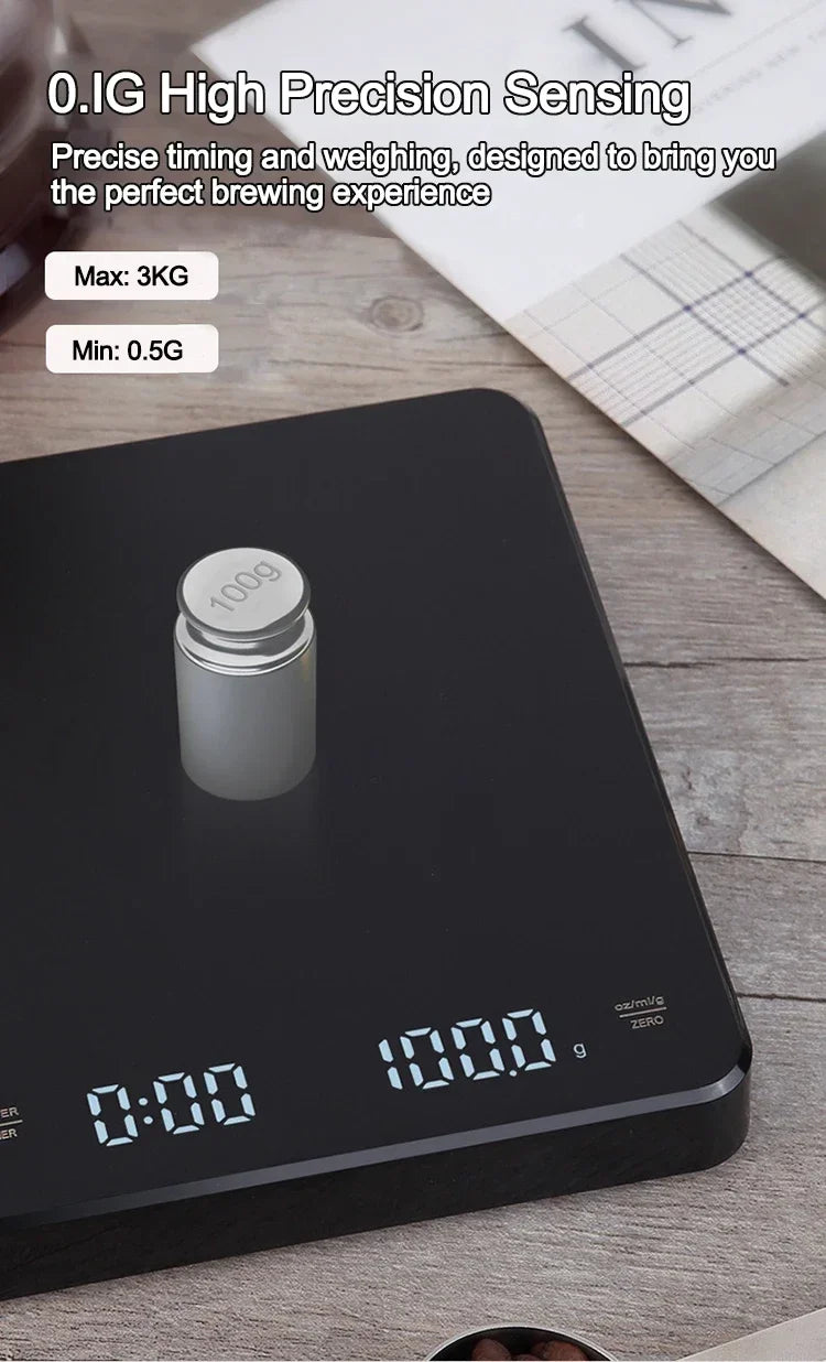 Electronic Coffee Scale – Precision Timer with LED Display & Silicone Mat