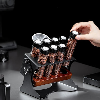 Coffee Bean Display Storage Set – Glass Canisters with Wooden Rack