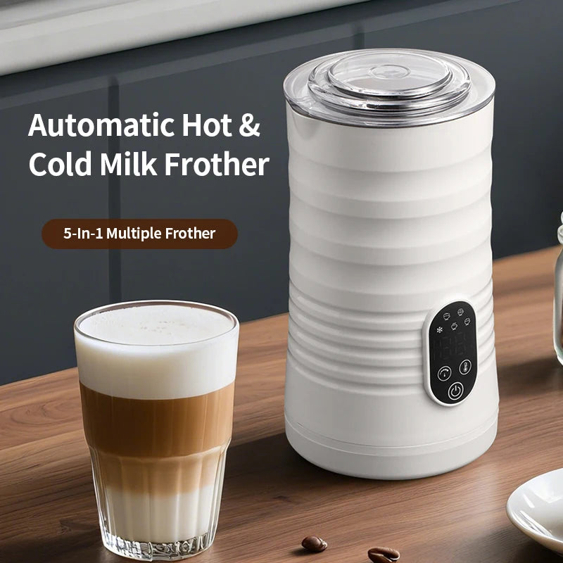 5-in-1 Electric Milk Frother – 350ml Hot & Cold Milk Foam Maker