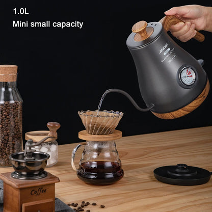Retro Electric Gooseneck Kettle – 1L Coffee & Tea Kettle with Thermometer