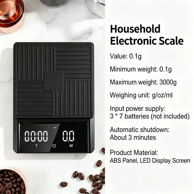 Digital Coffee Scale with Timer – 0.1g Precision Touchscreen Barista Scale