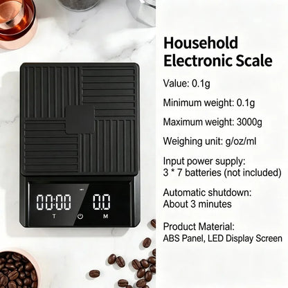 Digital Coffee Scale with Timer – 0.1g Precision Touchscreen Barista Scale