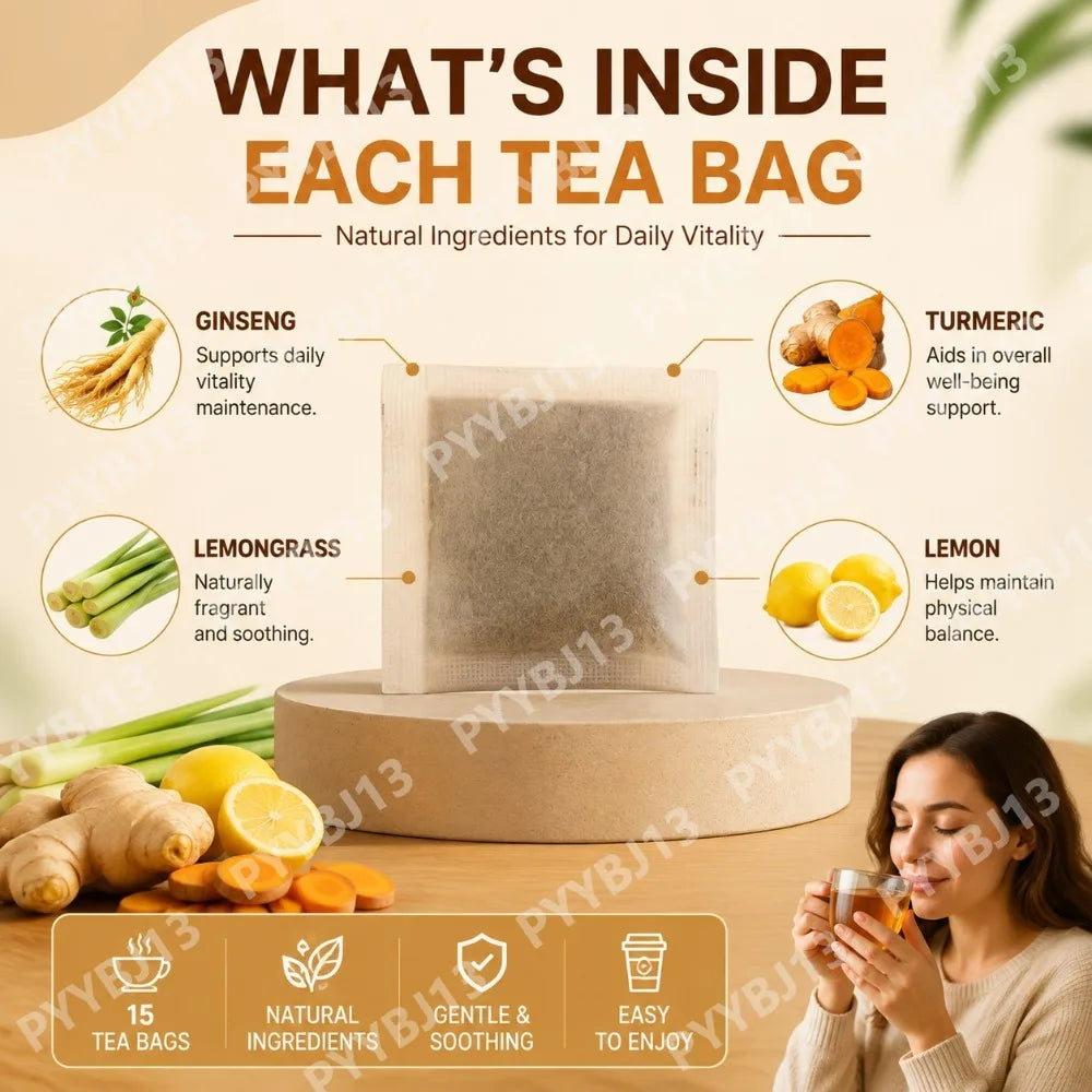 Ginger Turmeric Herbal Tea Bags with Lemon Flavor Botanical Blend
