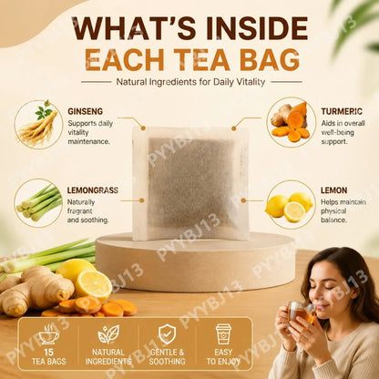 Ginger Turmeric Herbal Tea Bags with Lemon Flavor Botanical Blend