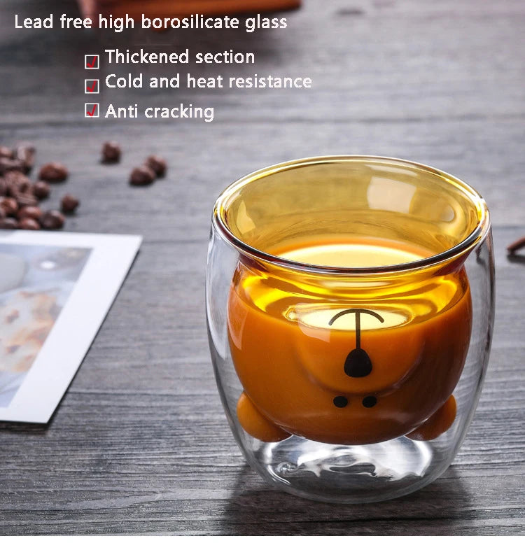 Cute Bear Glass Mug – Double-Wall Coffee & Tea Cup