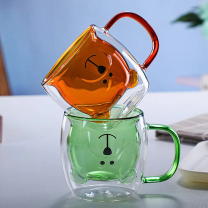 Cute Bear Glass Mug – Double-Wall Coffee & Tea Cup