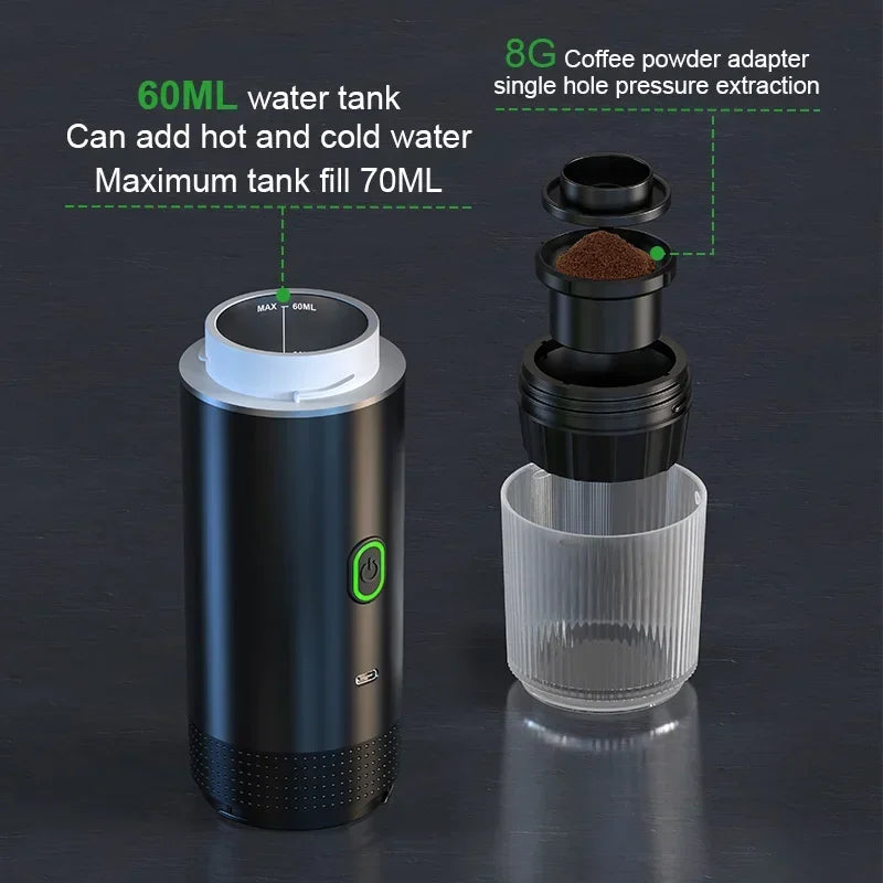 Portable 3-in-1 Espresso Coffee Maker – Cordless & 20-Bar Pressure