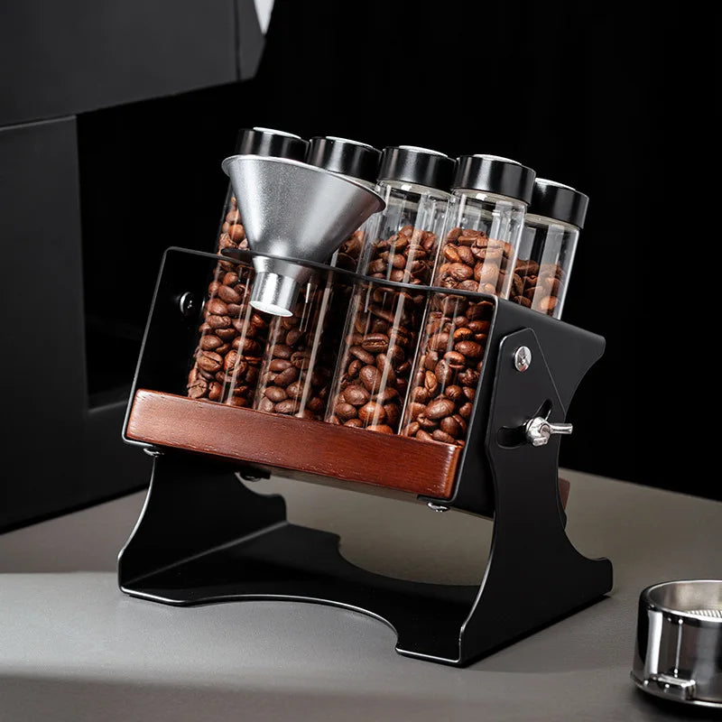 Coffee Bean Display Storage Set – Glass Canisters with Wooden Rack