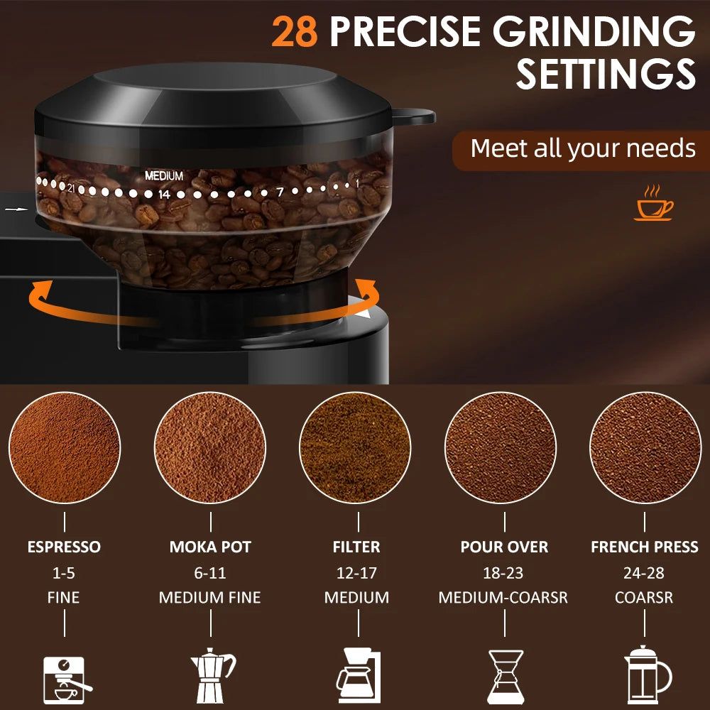 Electric Coffee Bean Grinder – Adjustable Burr Mill for Espresso & French Press