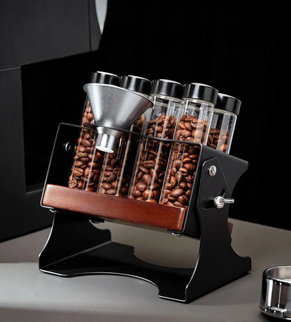 Coffee Bean Display Storage Set – Glass Canisters with Wooden Rack