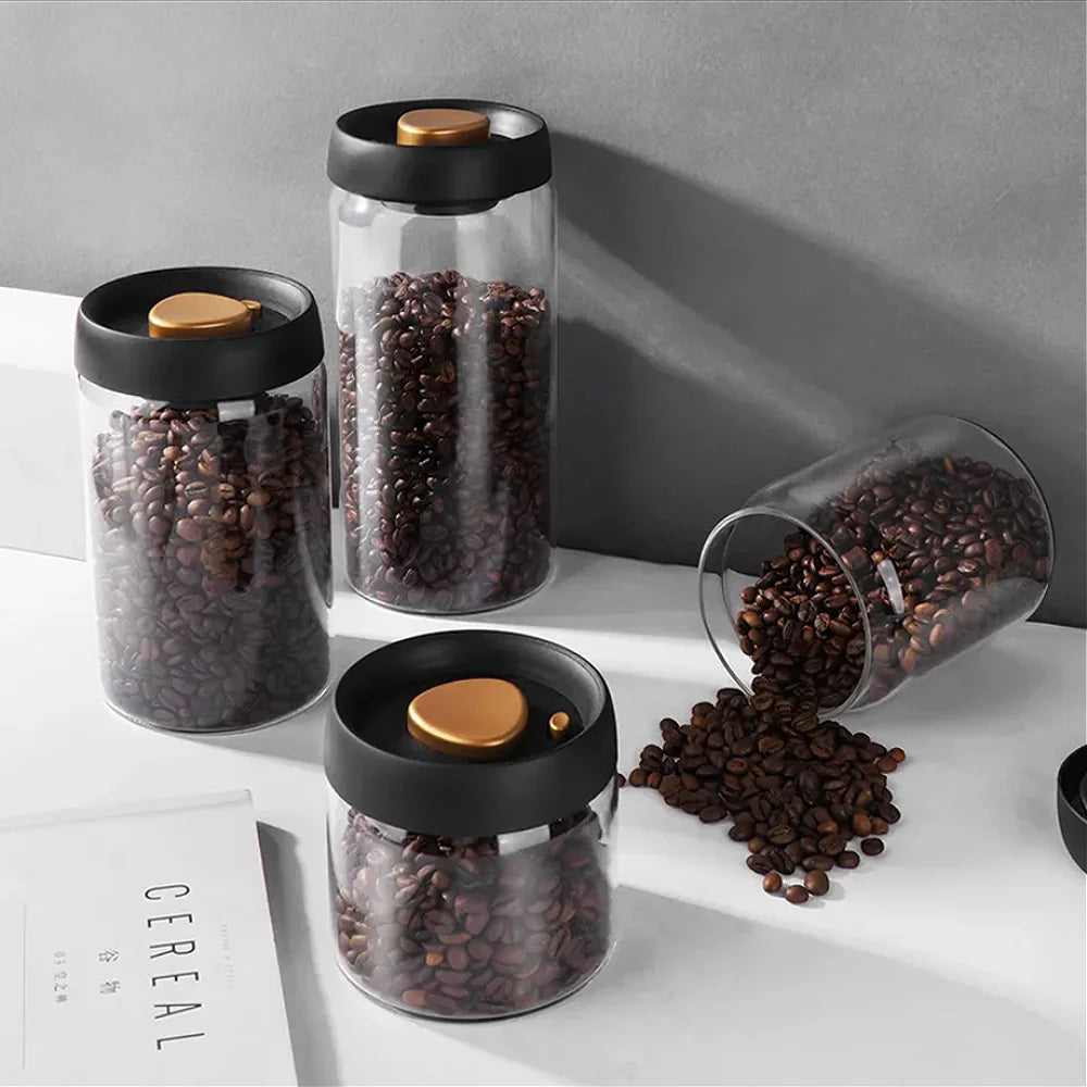 Premium Glass Coffee Canister – Airtight Vacuum-Sealed Storage